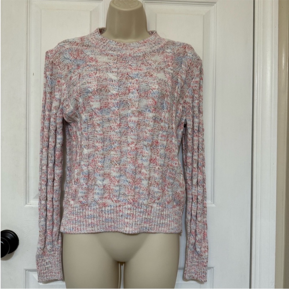 J.Crew Factory Cable Knit Crewneck Sweater Americana Marled Combo S